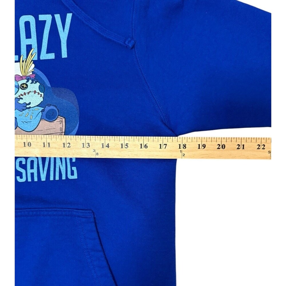Disney Lilo & Stitch Not Lazy #Energy Saving Fleece Hooded Pullover Sweatshirt S - Picture 7 of 9